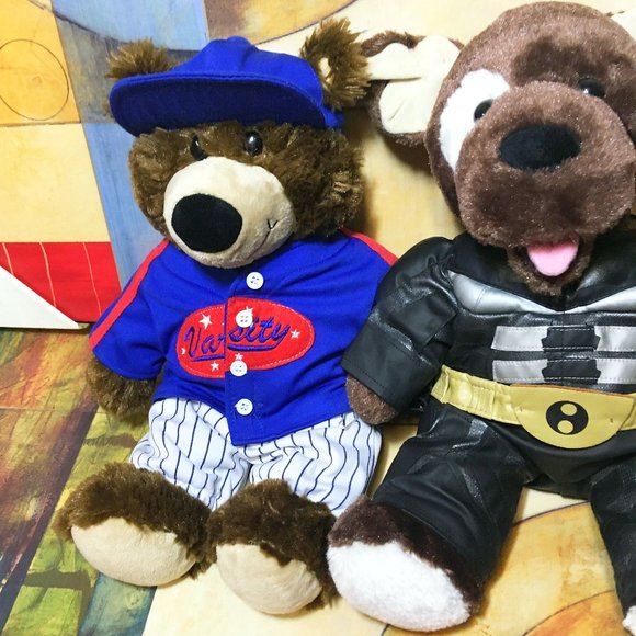 (2) Build a Bear Plush Toys Stuffed Animals Varsity Baseball Bear & Batman Dog - Picture 2 of 8